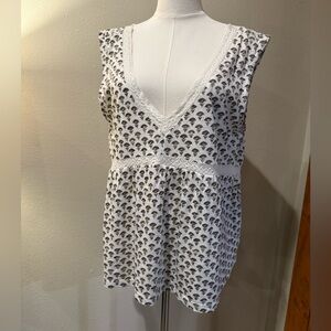 Lucky Brand NWT Boho Floral Tank Top | Size L | Crochet Trim | Tassel Tie Back